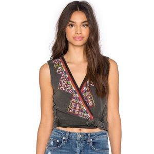 Free People Around The World Embroidered Wrap Top